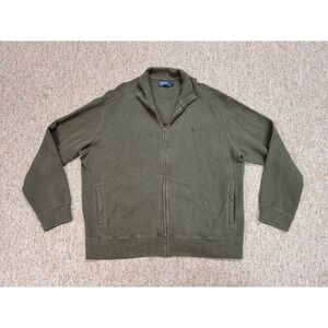 Polo Ralph Lauren Sweater Mens XL Olive Army Green Full Zip Pony Pockets Preppy